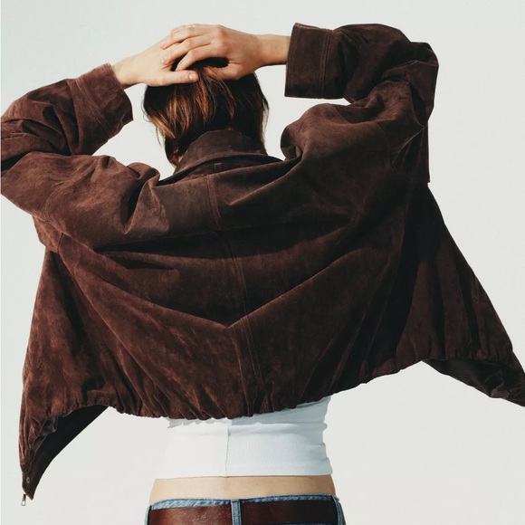 Zara Oversized Brown Genuine Suede 100% Leather Jacket NWOT size XS - Picture 5 of 7